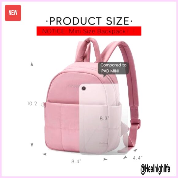 Mini Nylon Puffer Backpack with iPad Sleeve Lightweight Travel Daypack